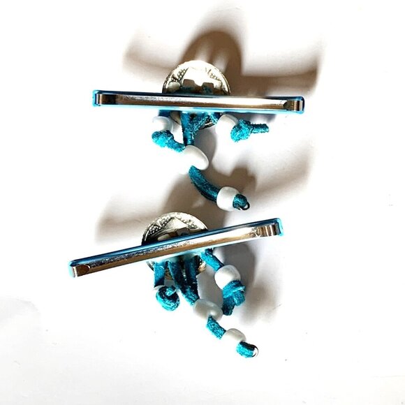 Vintage 80’s Women’s Blue Western Handmade Hair Clips Barrette Set of 2 Unique - Picture 7 of 8